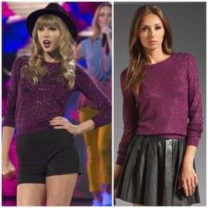 Alice Olivia Cena Rhinestone Sweater in Plum